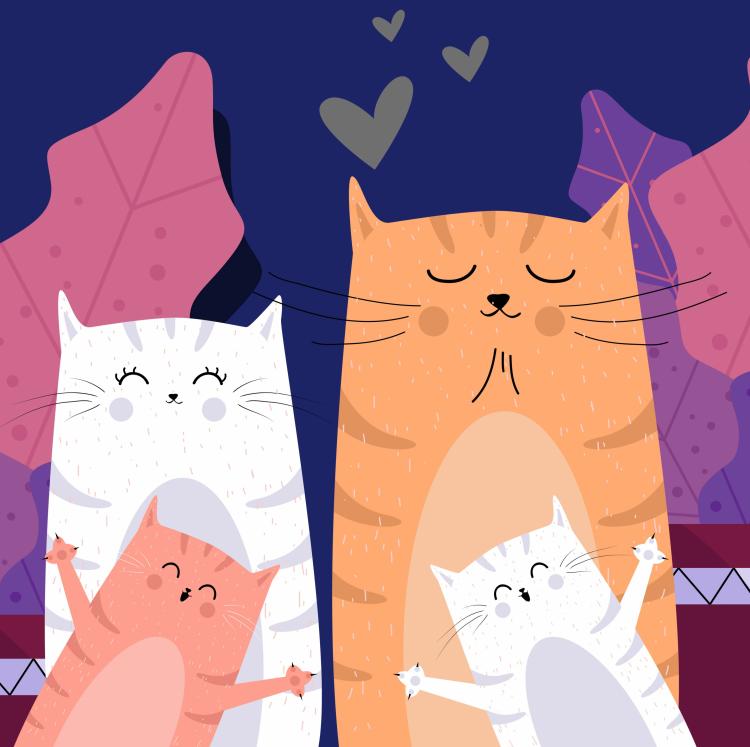free vector Cat family background cute cartoon characters design